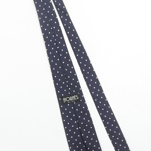 Hornes Men's Blue Polka Dot Slim Silk Tie