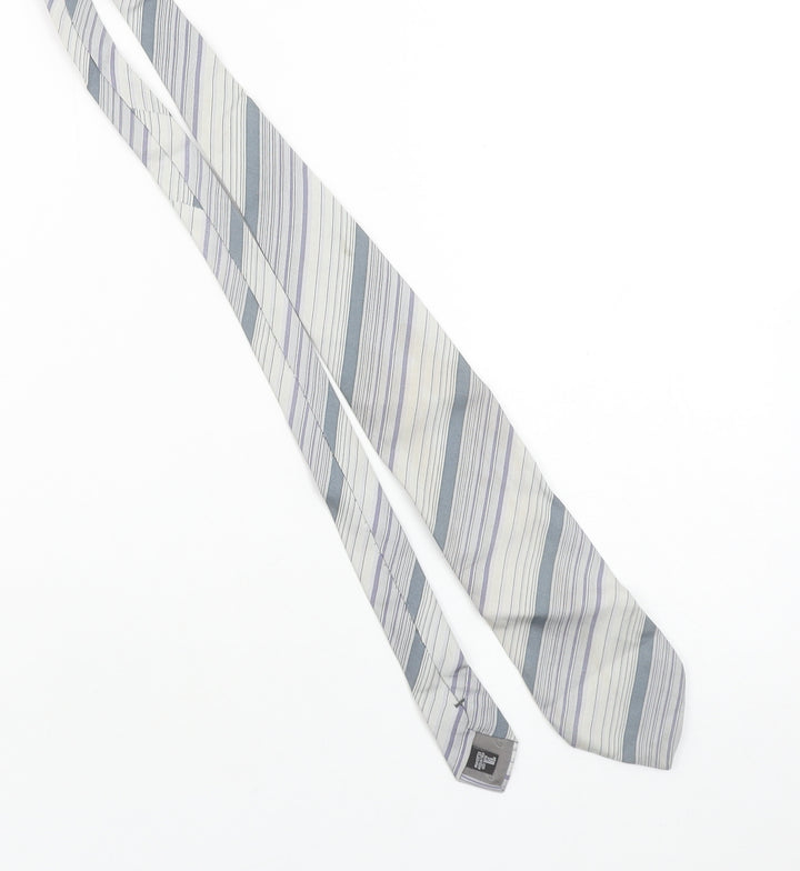 Giorgio Armani Men's Grey Striped 100% Silk Tie Made in Italy