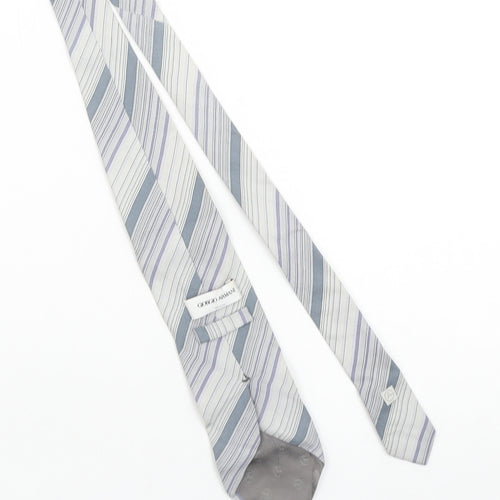Giorgio Armani Men's Grey Striped 100% Silk Tie Made in Italy