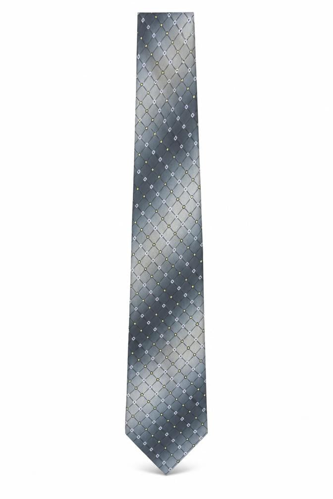 Front view of Canda Men's Grey Geometric Pattern Pointed Tie - One Size