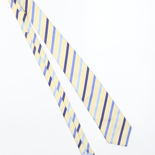 Racing Green Men's Beige and Blue Striped Pure Silk Tie One Size