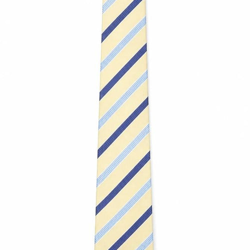 Racing Green Men's Beige and Blue Striped Pure Silk Tie One Size