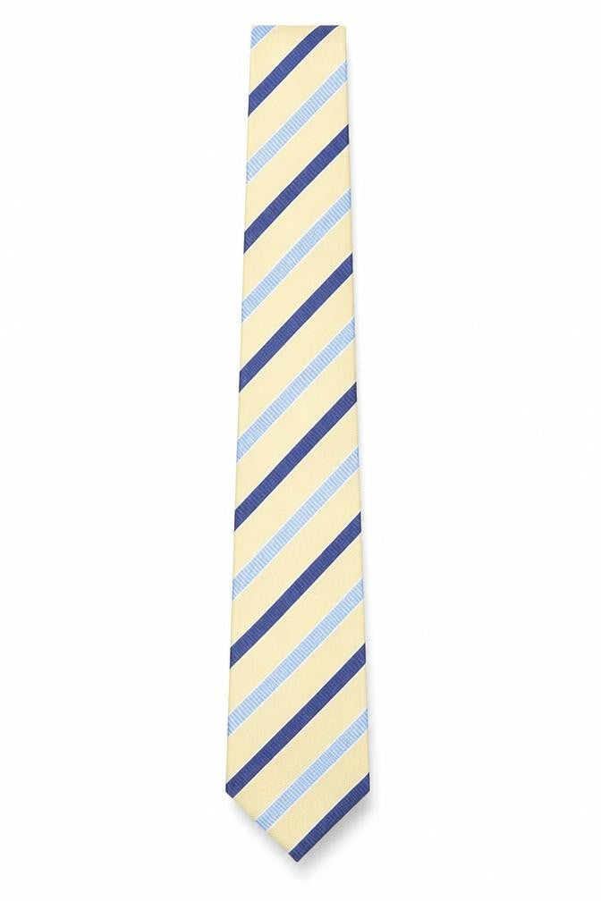 Racing Green Men's Beige and Blue Striped Pure Silk Tie One Size
