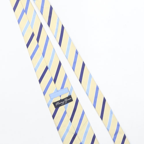Racing Green Men's Beige and Blue Striped Pure Silk Tie One Size