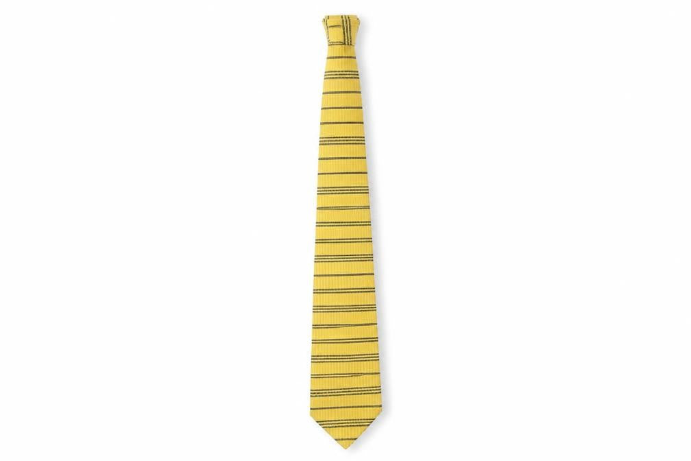 Front view of Marks & Spencer Men's Yellow Striped Tie Polyester Slim Style