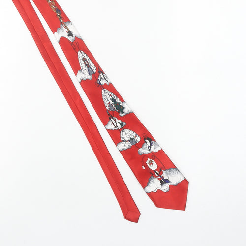 FunTyme Men's Red Christmas Santa Tie 100% Polyester Slim Style