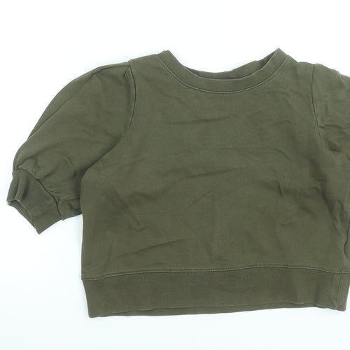 H&M Women's Khaki Green Short Sleeve Pullover Sweatshirt Size S