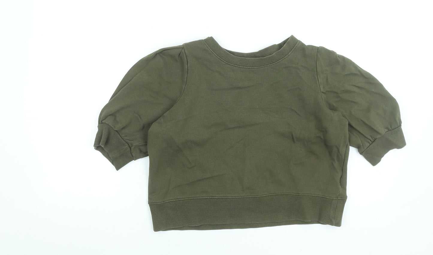 H&M Women's Khaki Green Short Sleeve Pullover Sweatshirt Size S