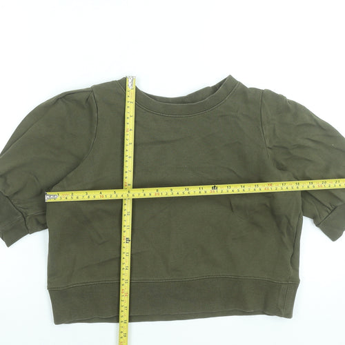 H&M Women's Khaki Green Short Sleeve Pullover Sweatshirt Size S