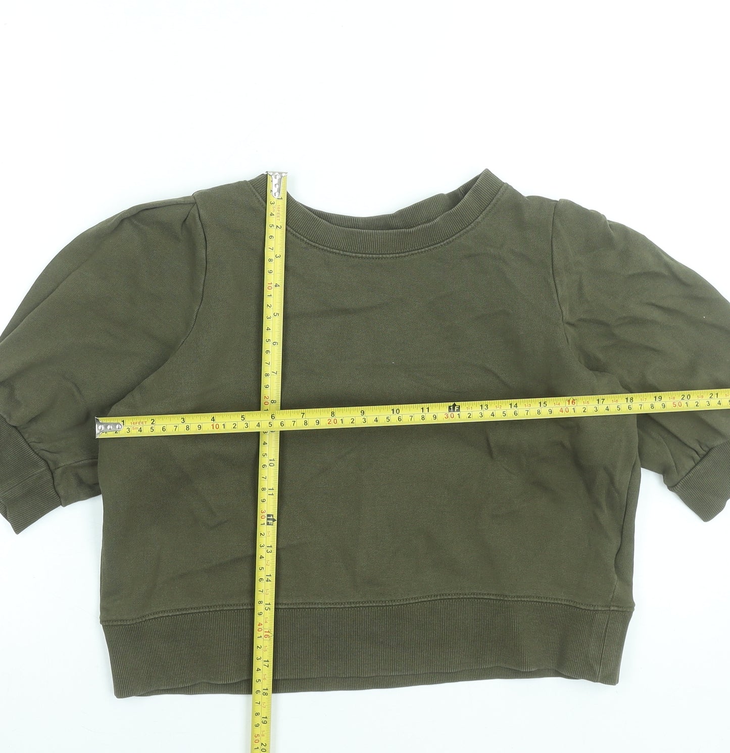 H&M Women's Khaki Green Short Sleeve Pullover Sweatshirt Size S