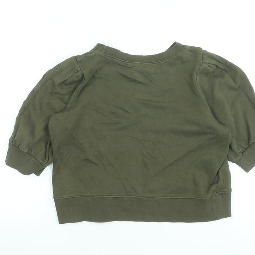 H&M Women's Khaki Green Short Sleeve Pullover Sweatshirt Size S