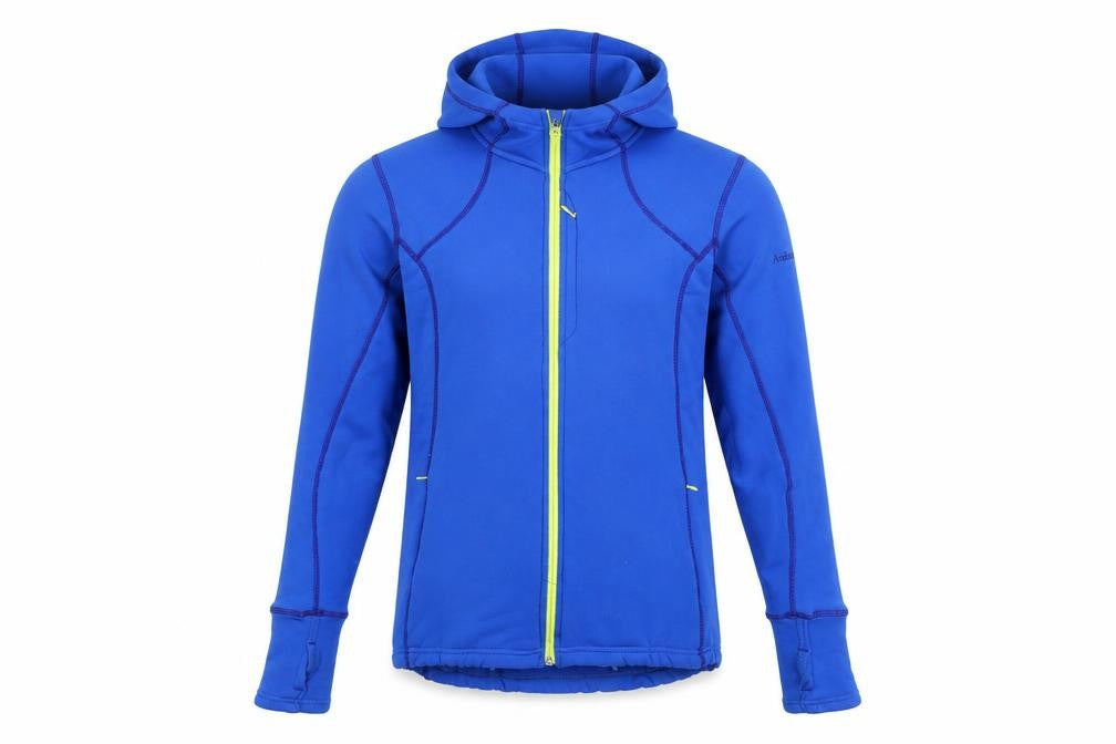 Front view of Avalanche Men's Blue Softshell Hooded Jacket, size S, Lightweight