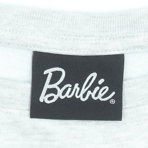 Barbie Girls Grey Pullover Sweatshirt 10 Years Graphic Print Cotton Blend