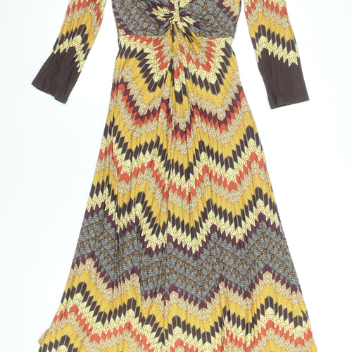 Wallis Women's Multicoloured A-Line Midi Dress Size 8 Retro Chevron Pattern