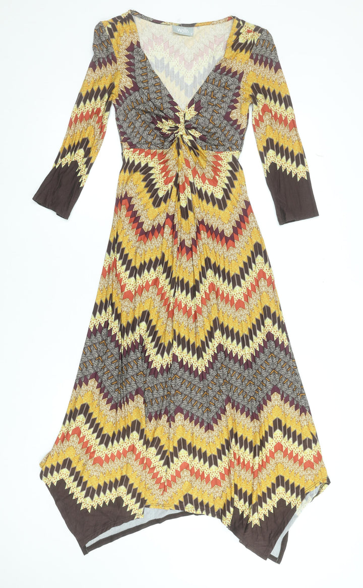 Wallis Women's Multicoloured A-Line Midi Dress Size 8 Retro Chevron Pattern