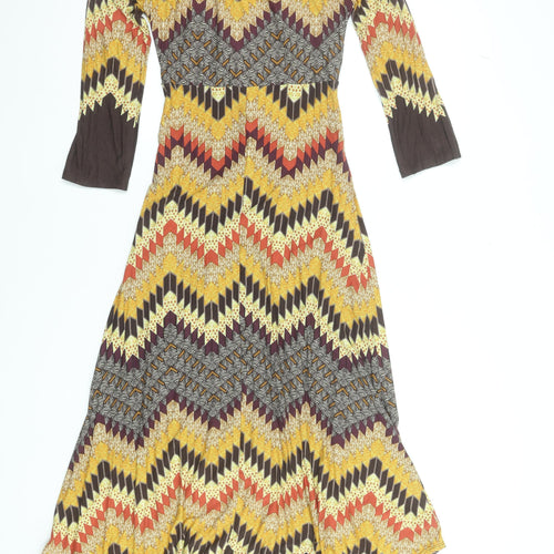Wallis Women's Multicoloured A-Line Midi Dress Size 8 Retro Chevron Pattern