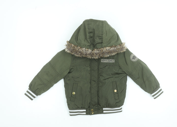 Mothercare Boys Green 3-4 Years Hooded Faux Fur Puffer Jacket