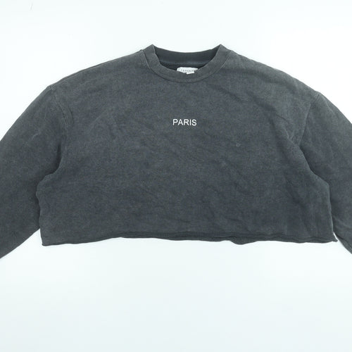 Topshop Women Grey Paris Cropped Pullover Sweatshirt UK 12 Cotton