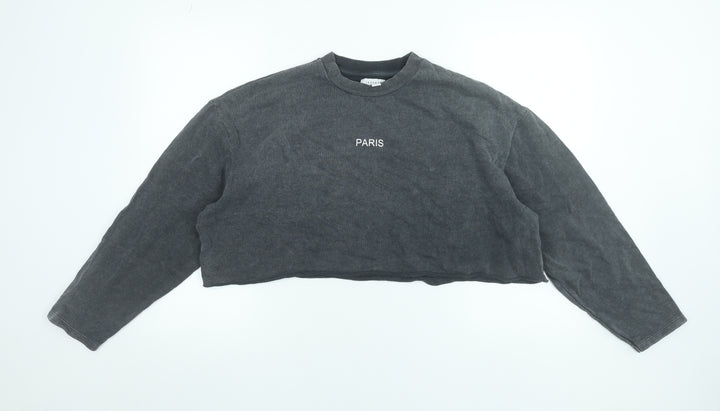 Topshop Women Grey Paris Cropped Pullover Sweatshirt UK 12 Cotton