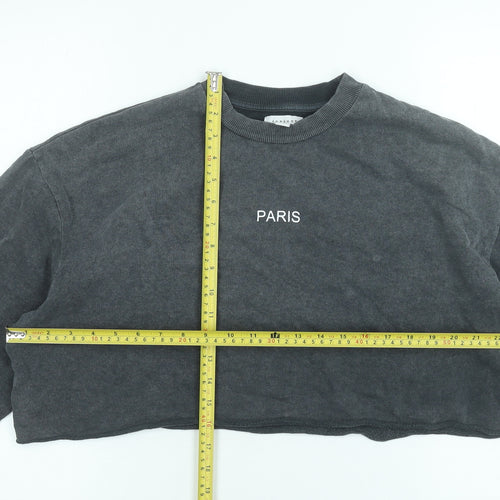 Topshop Women Grey Paris Cropped Pullover Sweatshirt UK 12 Cotton