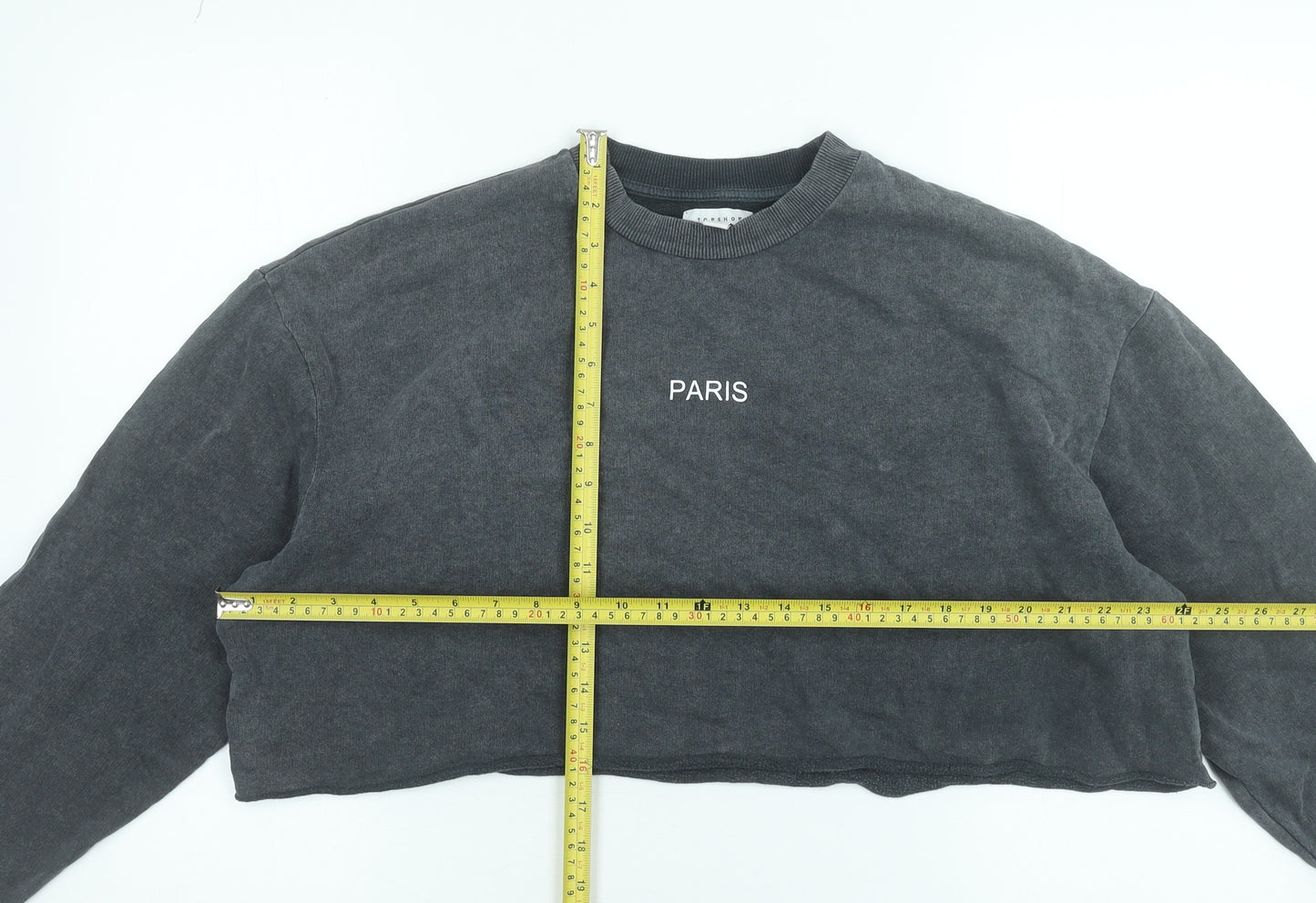 Topshop Women Grey Paris Cropped Pullover Sweatshirt UK 12 Cotton