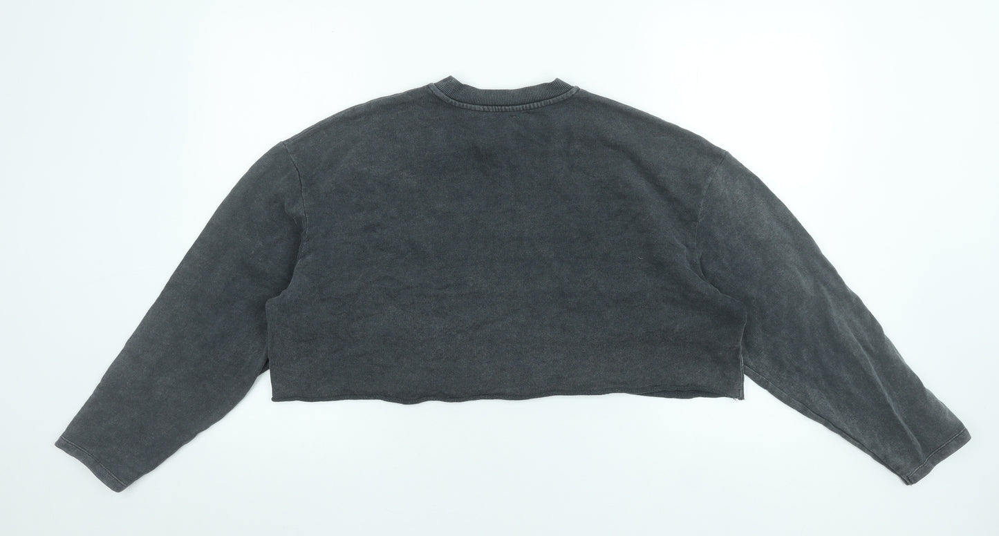 Topshop Women Grey Paris Cropped Pullover Sweatshirt UK 12 Cotton