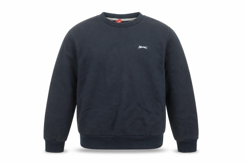 Front view of Slazenger boys’ black crew neck pullover sweatshirt 9-10 years