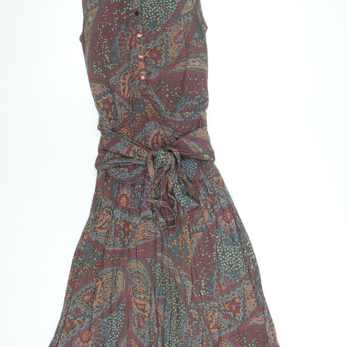 French Connection Women’s Multicoloured Paisley Sleeveless Belted Shirt Dress Size 6