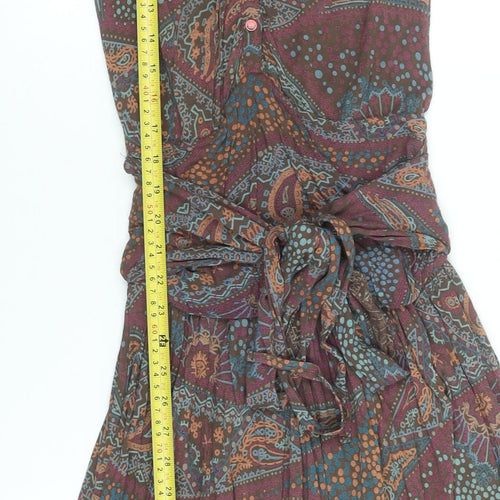 French Connection Women’s Multicoloured Paisley Sleeveless Belted Shirt Dress Size 6