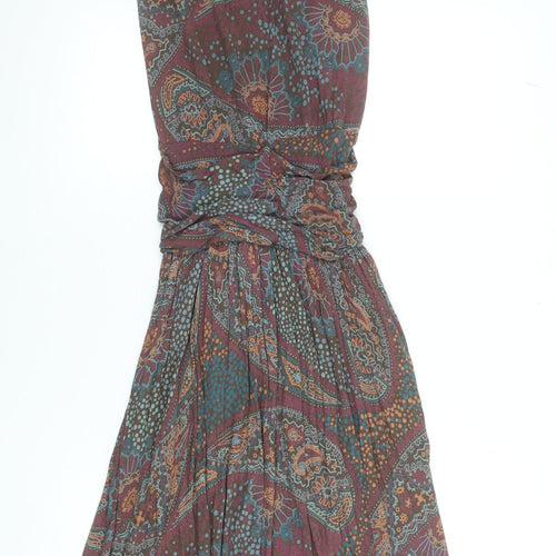French Connection Women’s Multicoloured Paisley Sleeveless Belted Shirt Dress Size 6