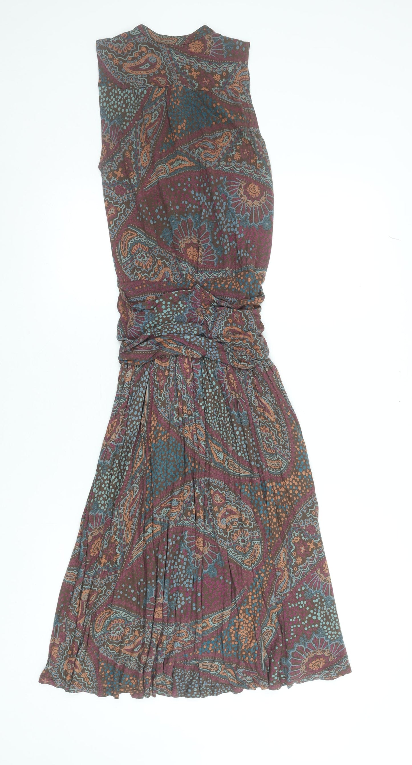 French Connection Women’s Multicoloured Paisley Sleeveless Belted Shirt Dress Size 6
