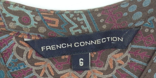 French Connection Women’s Multicoloured Paisley Sleeveless Belted Shirt Dress Size 6