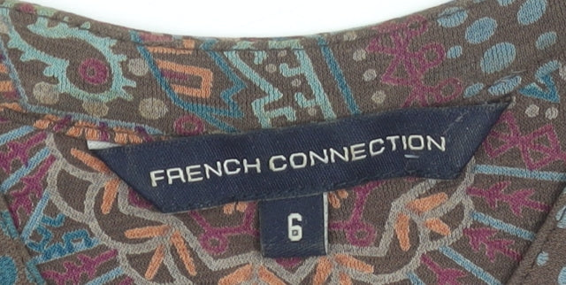 French Connection Women’s Multicoloured Paisley Sleeveless Belted Shirt Dress Size 6