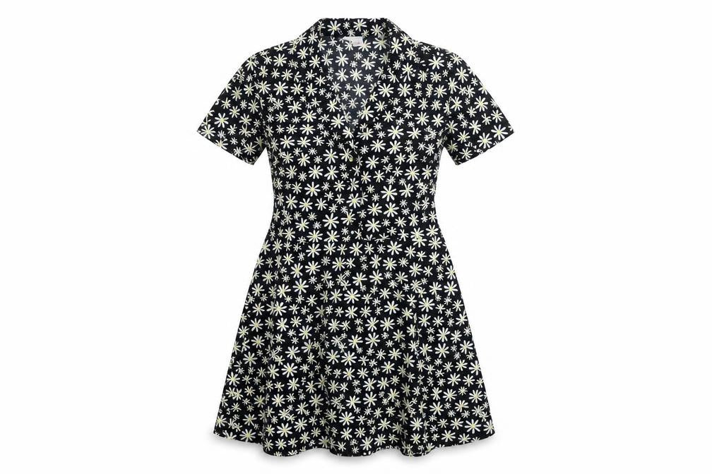 H&M Women’s Black Daisy Floral Fit & Flare Shirt Dress Size 12