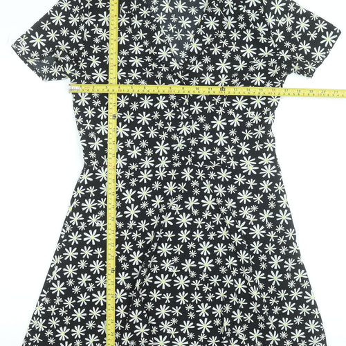 H&M Women’s Black Daisy Floral Fit & Flare Shirt Dress Size 12