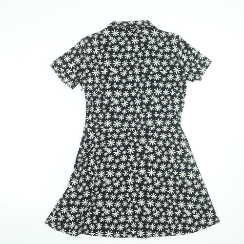H&M Women’s Black Daisy Floral Fit & Flare Shirt Dress Size 12