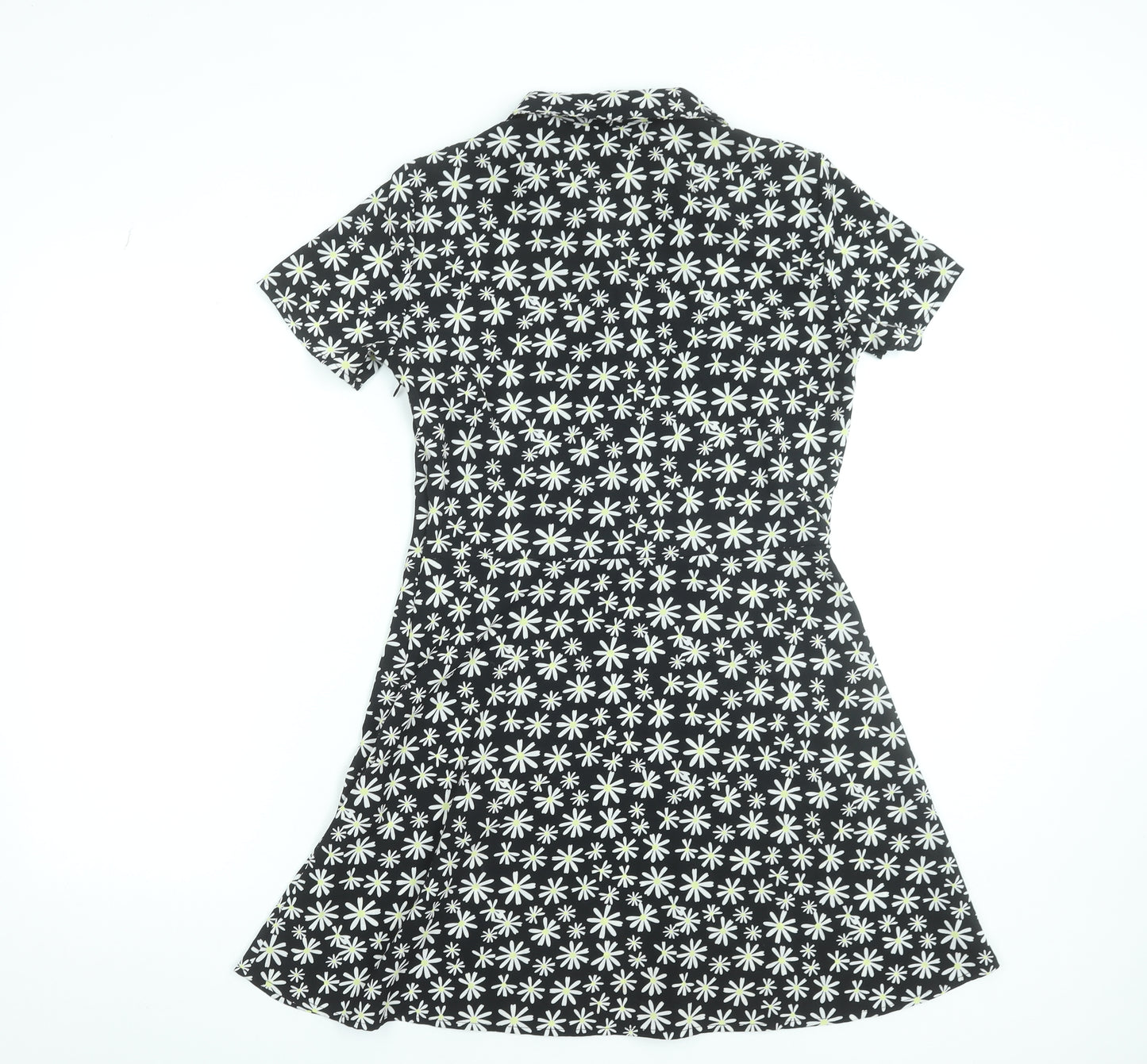 H&M Women’s Black Daisy Floral Fit & Flare Shirt Dress Size 12