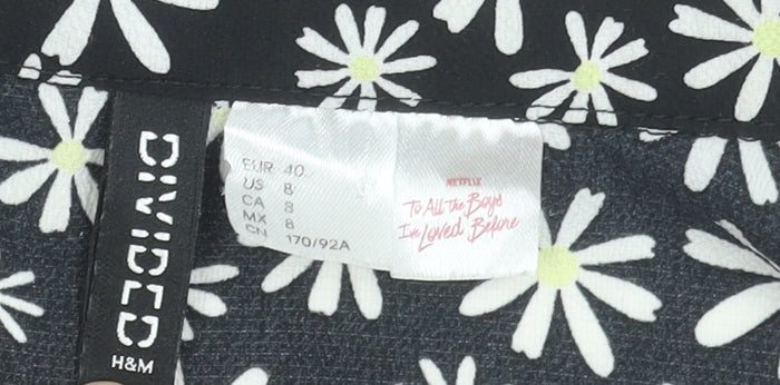 H&M Women’s Black Daisy Floral Fit & Flare Shirt Dress Size 12