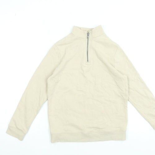 Marks and Spencer Boys Beige 10-11 Years 1/4 Zip Cotton Sweatshirt