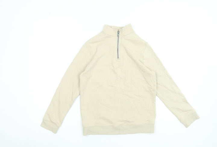 Marks and Spencer Boys Beige 10-11 Years 1/4 Zip Cotton Sweatshirt