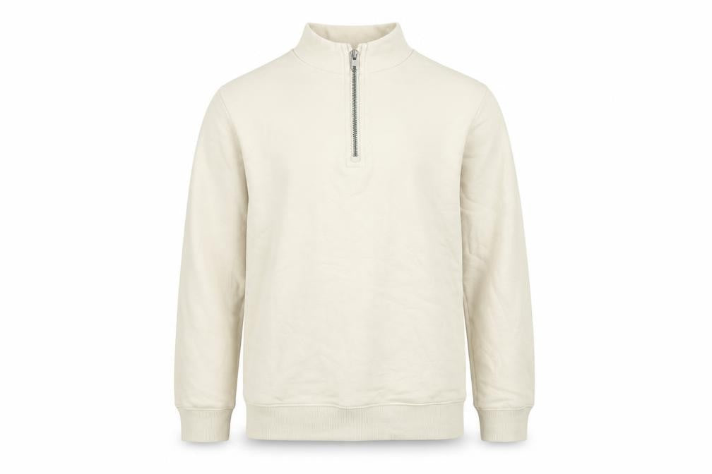 Marks and Spencer Boys Beige 10-11 Years 1/4 Zip Cotton Sweatshirt