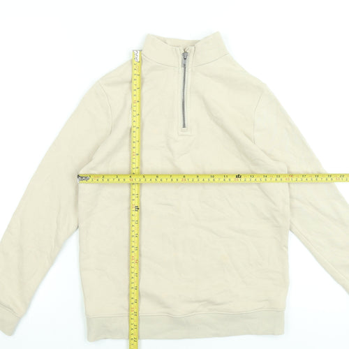 Marks and Spencer Boys Beige 10-11 Years 1/4 Zip Cotton Sweatshirt