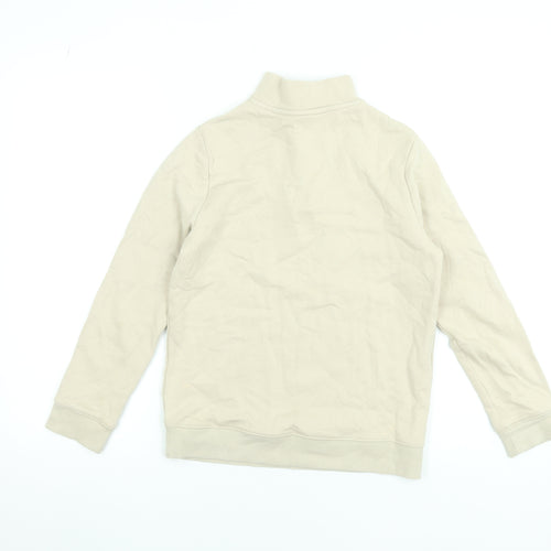Marks and Spencer Boys Beige 10-11 Years 1/4 Zip Cotton Sweatshirt