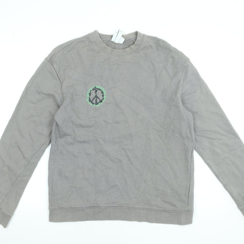 H&M Men’s Grey Relaxed Fit Graphic Print Cotton Sweatshirt M