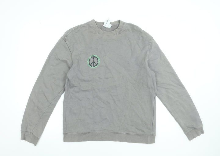 H&M Men’s Grey Relaxed Fit Graphic Print Cotton Sweatshirt M