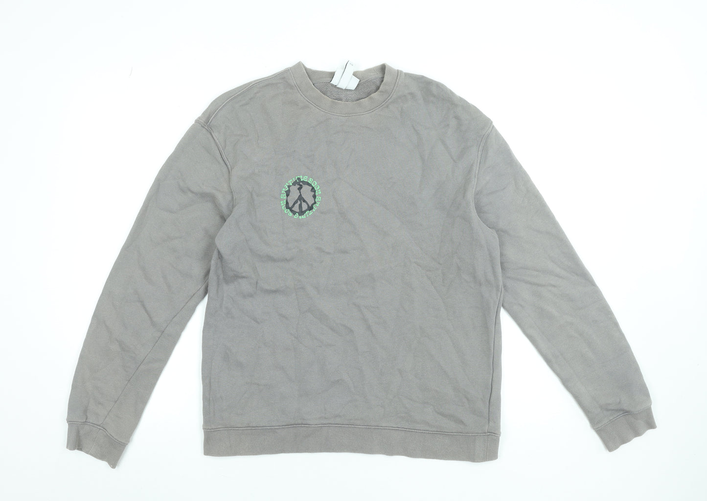 H&M Men’s Grey Relaxed Fit Graphic Print Cotton Sweatshirt M