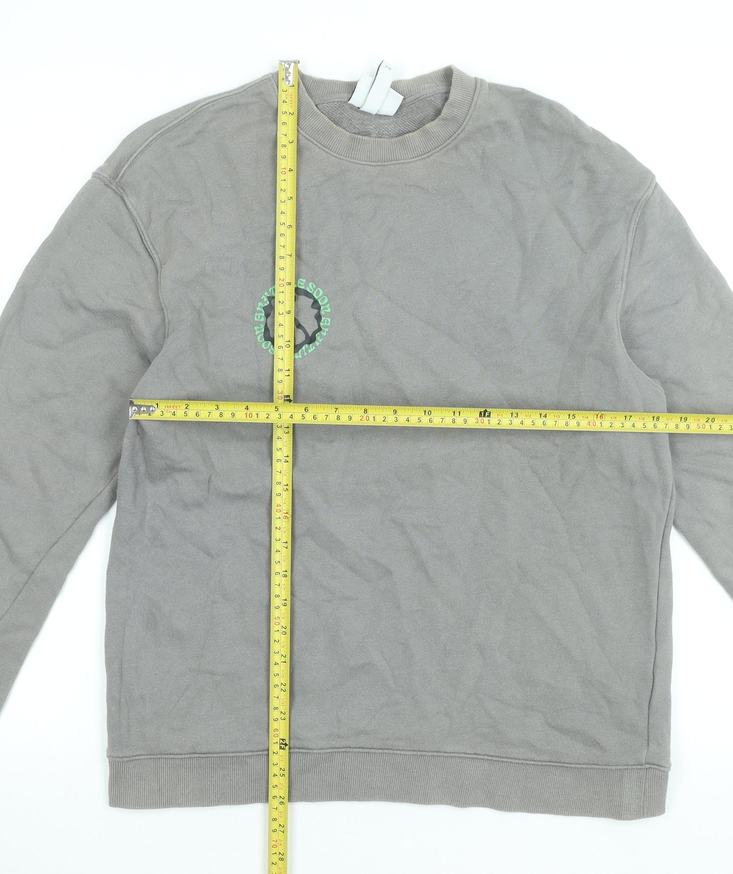 H&M Men’s Grey Relaxed Fit Graphic Print Cotton Sweatshirt M