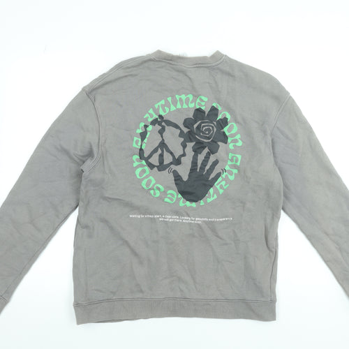 H&M Men’s Grey Relaxed Fit Graphic Print Cotton Sweatshirt M
