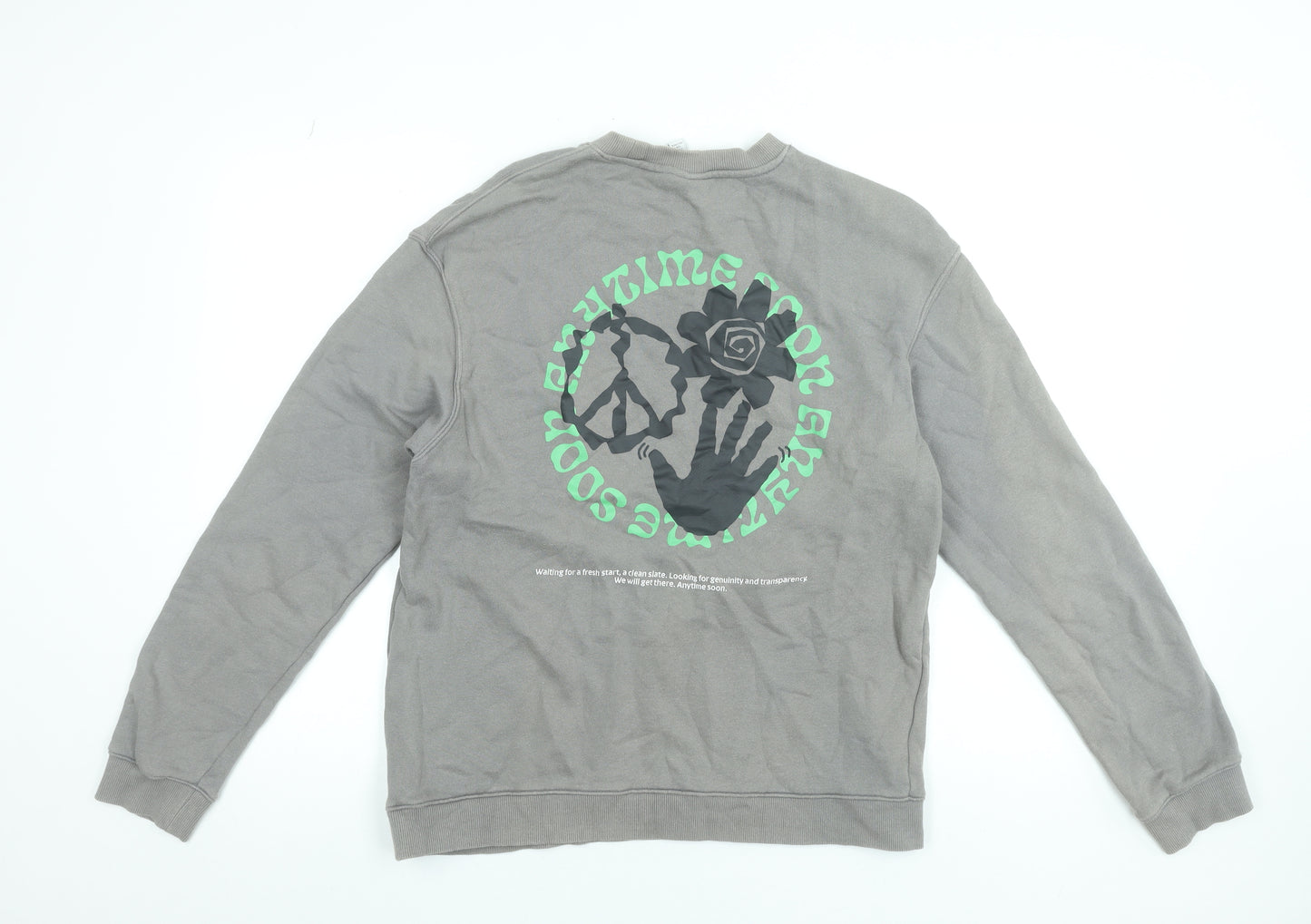 H&M Men’s Grey Relaxed Fit Graphic Print Cotton Sweatshirt M