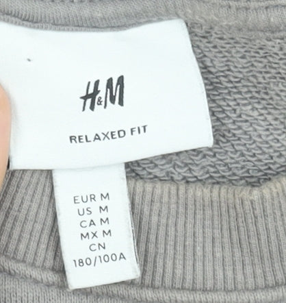 H&M Men’s Grey Relaxed Fit Graphic Print Cotton Sweatshirt M